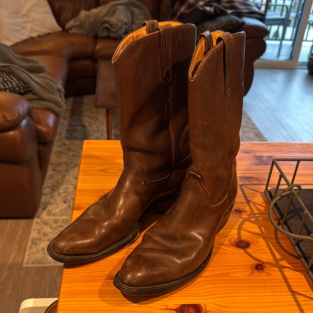 Mens Vintage Justin 3862 Brown Leather Round Toe Roper Western Cowboy Boots 8.5B